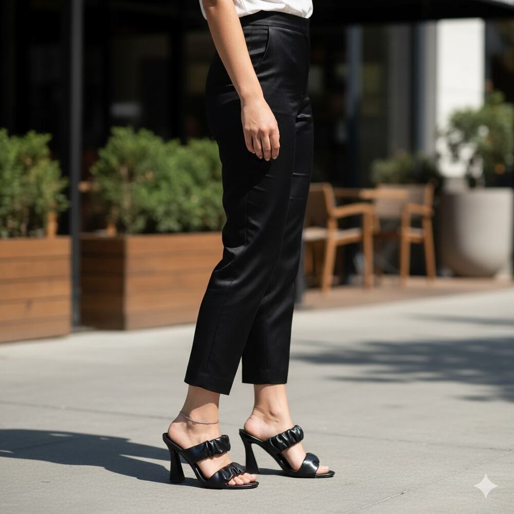 French Connection Black Faux Leather Crystal Heels